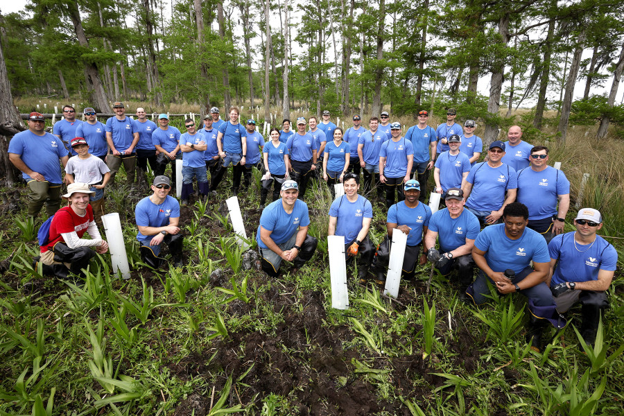 Valero volunteers volunteering with the Pontchartrain Conservancy